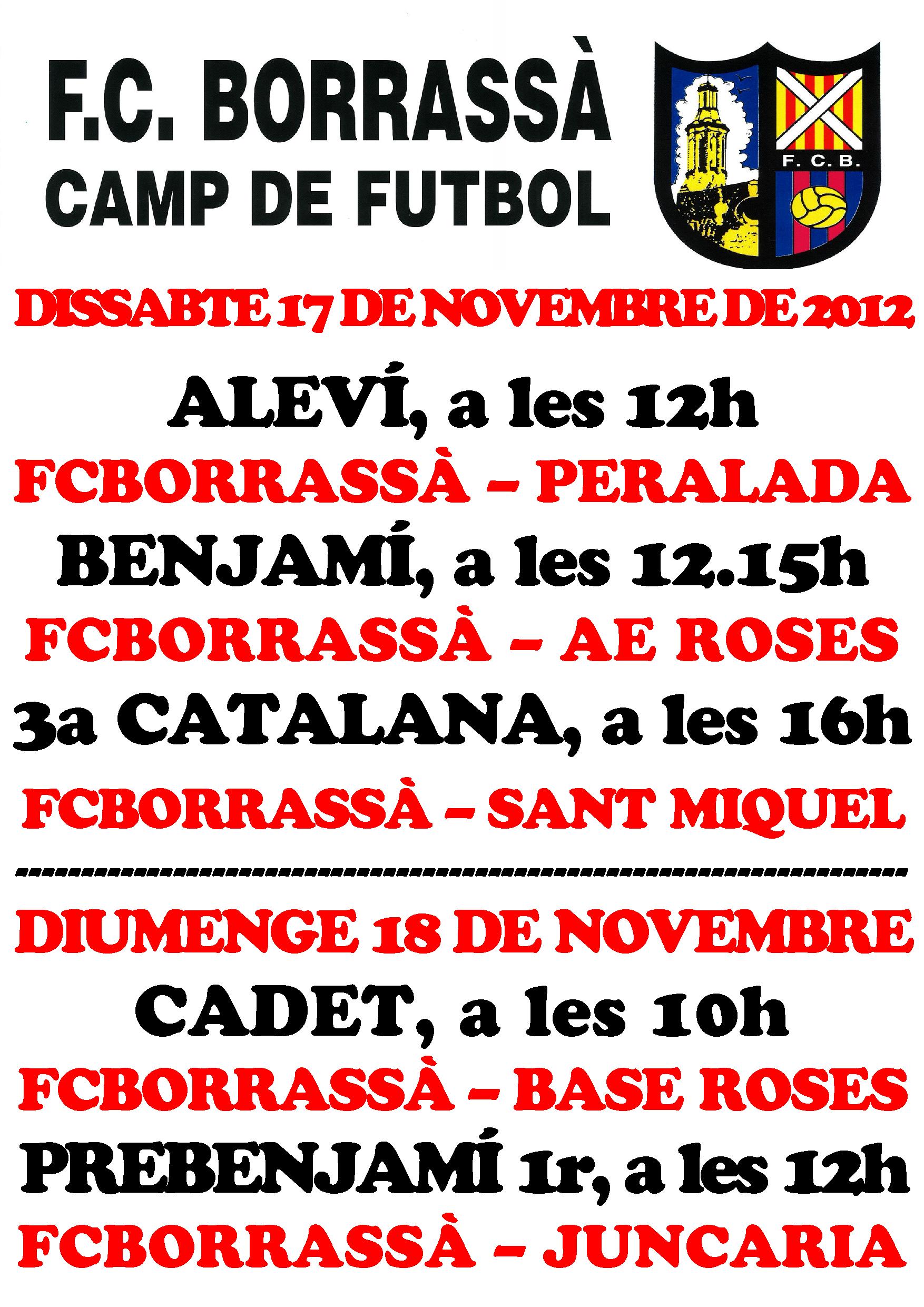 Els equips aleví, benjamí, 3a catalana, cadets i prebenjamins de primer any jugaran partits aquest cap de setmana al Camp d'Esports Municipal.